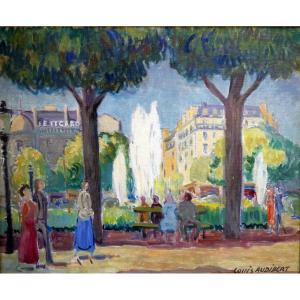 Louis Audibert (1880-1983) Paris, Lively Square In Front Of The Figaro Building