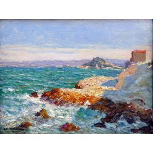 Edouard Cremieux (1856-199)  Cabanon Sur La Corniche Et l'Anse Des Catalans à Marseille