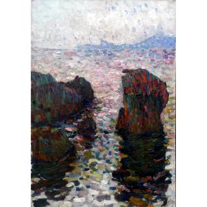 Jean Roque (1880-1925) Rochers En Bord De Mer Dans Le Var