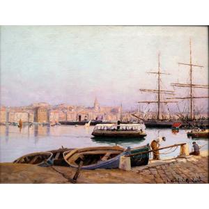 Luigi Michel Michaeli (xixe-xxe) Le Ferry-boat Dans Le Vieux Port De Marseille