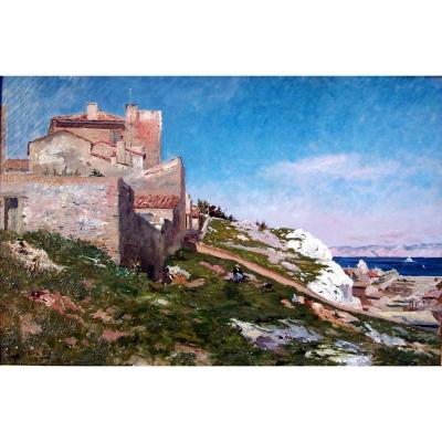 Clovis Terraire (1858-1931) The Old Farm Above The Vallon Des Auffes In Marseille