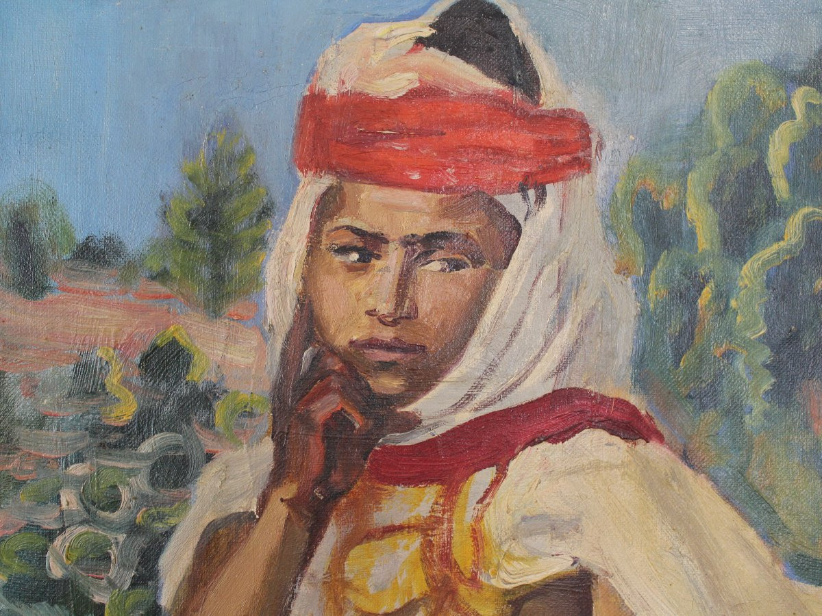 Huile Sur Toile Orientaliste Présentant Une Jeune Fille Kabyle - Jean Hurstel, 1936-photo-2