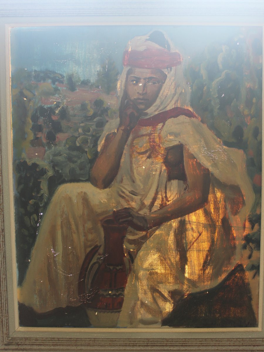 Huile Sur Toile Orientaliste Présentant Une Jeune Fille Kabyle - Jean Hurstel, 1936-photo-6