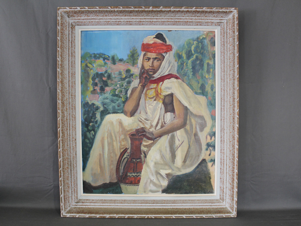 Orientalist Oil On Canvas Presenting A Young Kabyle Girl - Jean Hurstel, 1936