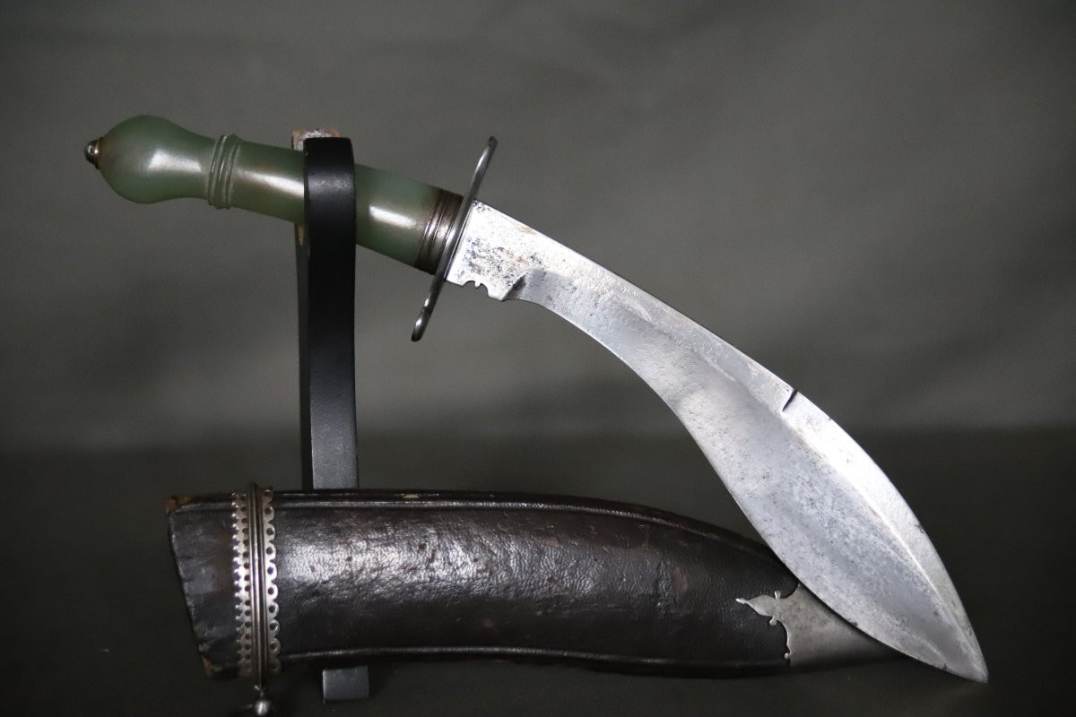 Couteau De Style Kukuri (kukri) à Poignée En Jadéite - Inde Ou Afghanistan, ère Victorienne-photo-3