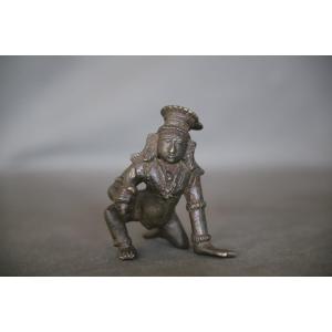 Petit Bronze Indien En Reprsentation De Krishna Agenouillée - Inde Du Sud, 19ème Ou Antérieur