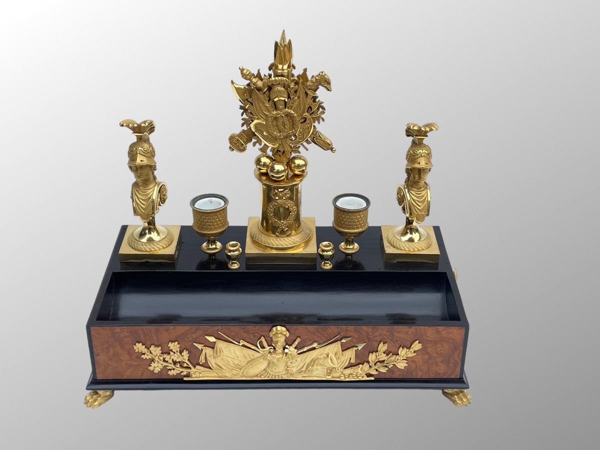 Inkwell In Burr Ash, Ebony And Gilt Bronze. First Empire Period.-photo-4