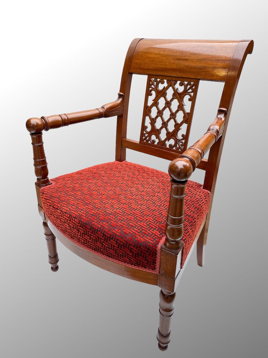 Fauteuil d'époque Directoire à Dossier Renversé Et Ajouré. Acajou.-photo-2