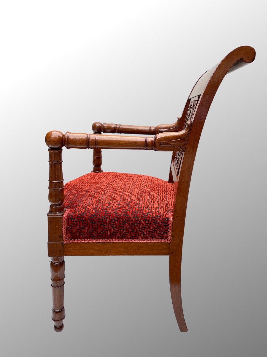 Fauteuil d'époque Directoire à Dossier Renversé Et Ajouré. Acajou.-photo-3