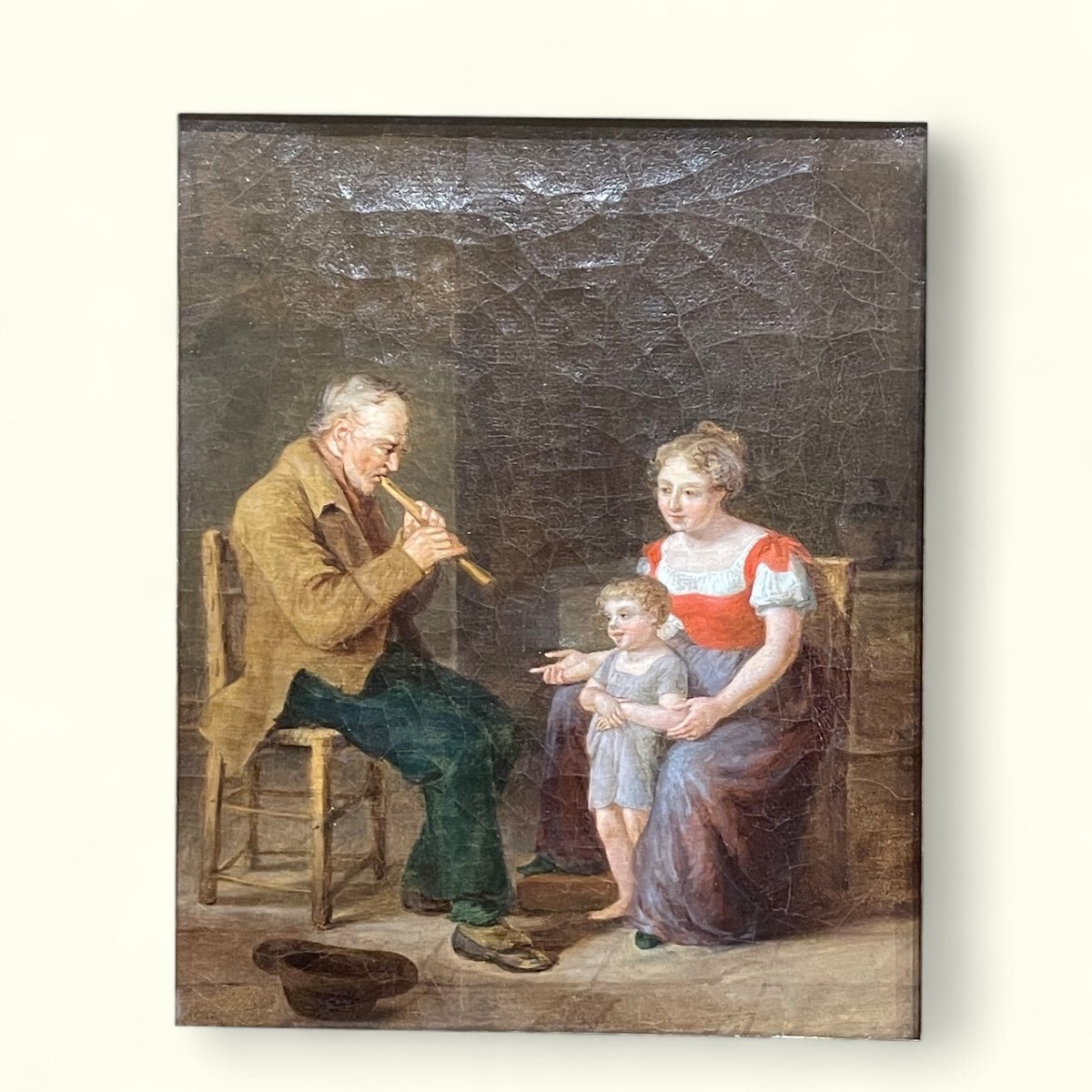 "child Marveling At A Flute Player". Oil On Canvas, Early 19th Century.-photo-2