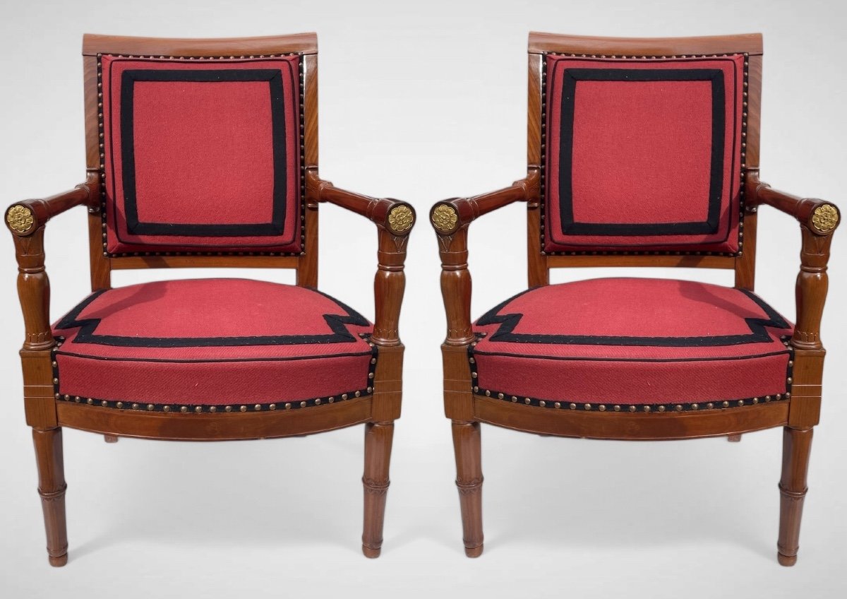 Pair Of Mahogany Armchairs From The First Empire Period.-photo-2