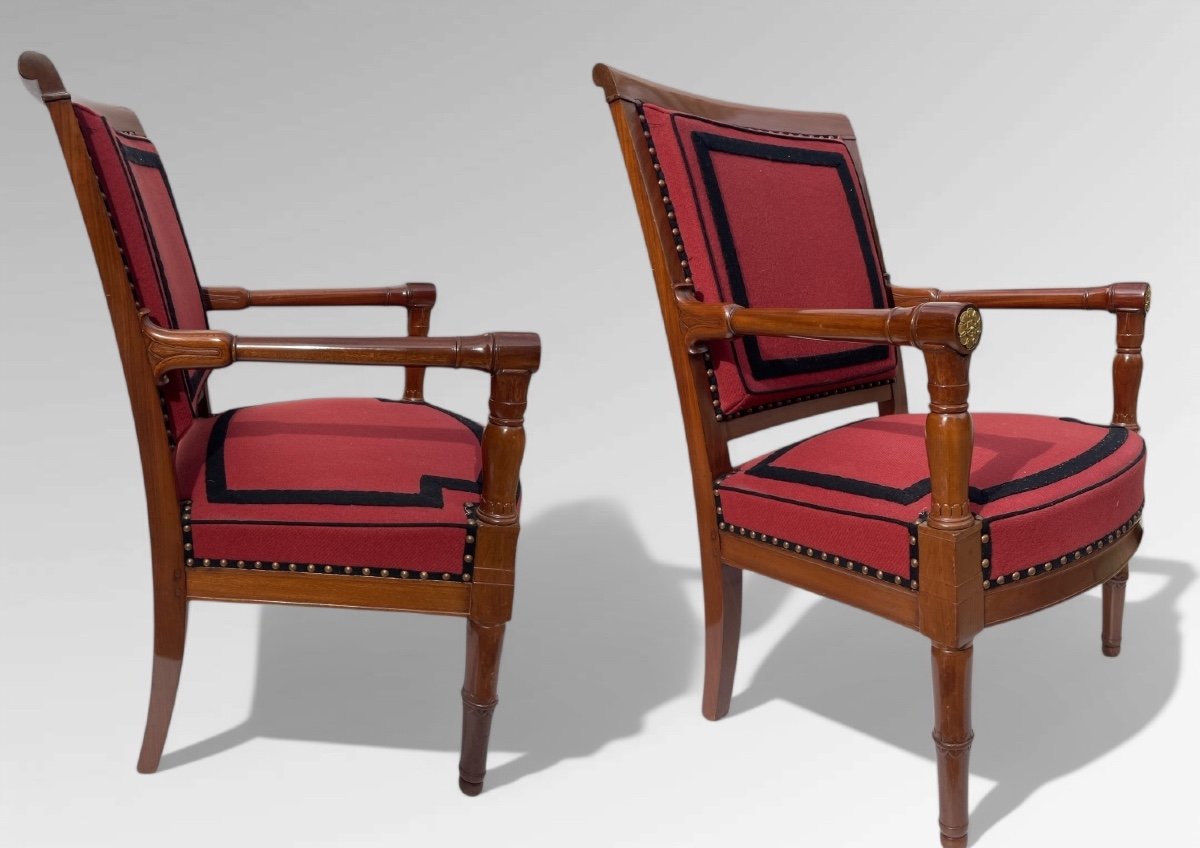 Pair Of Mahogany Armchairs From The First Empire Period.-photo-4