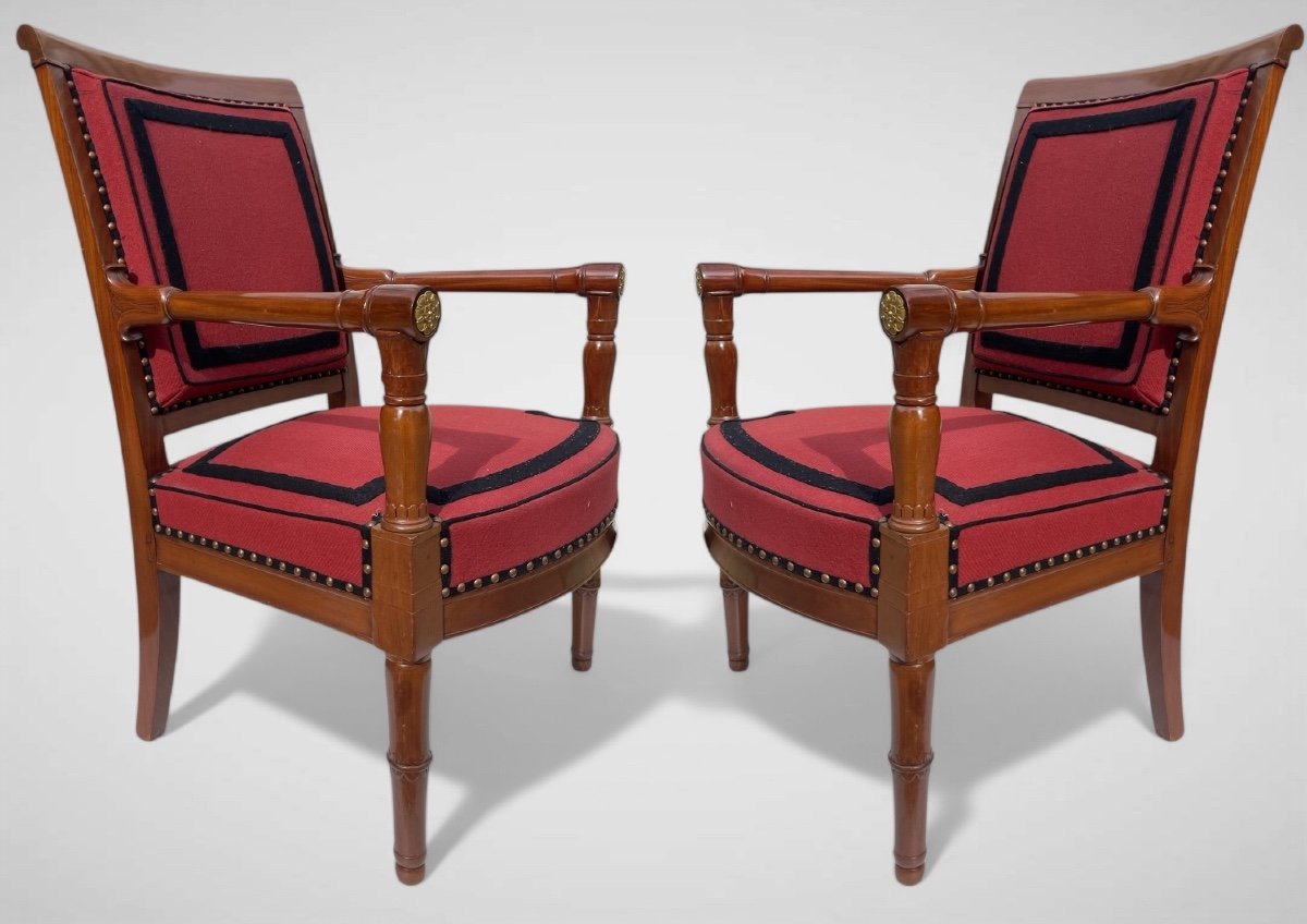 Pair Of Mahogany Armchairs From The First Empire Period.