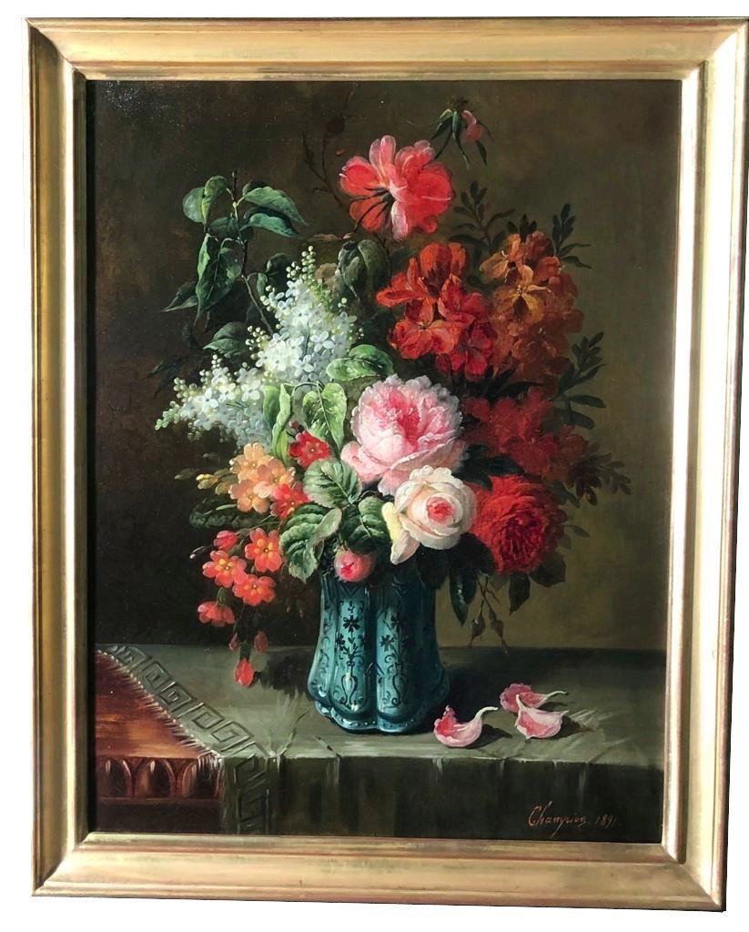 Paire De Tableaux De Fleurs Signés  J. Champion Et Datés 1890 & 1891 - Huile Sur Toiles.-photo-3