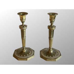 Pair Of Bronze Candlesticks From The Early 19th Century.