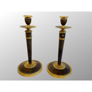Pair Of Consulate Period Candlesticks. Model With Stars.