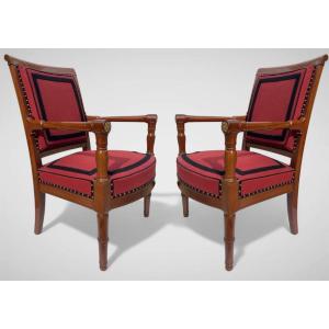 Pair Of Mahogany Armchairs From The First Empire Period.