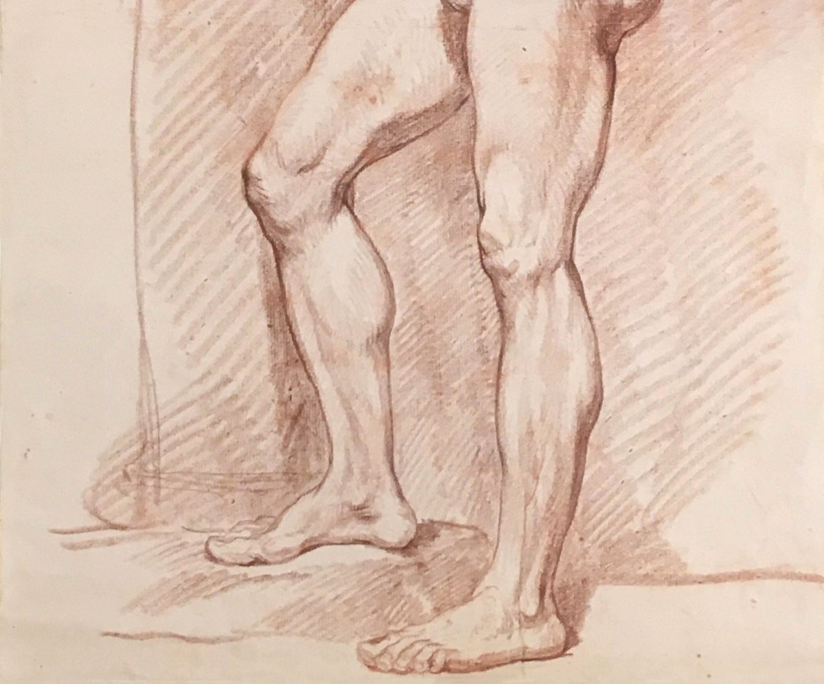 LEPICIE Nicolas Bernard (1735-1784) Attribué à "Académie d'homme" Dessin au crayon sanguine-photo-3