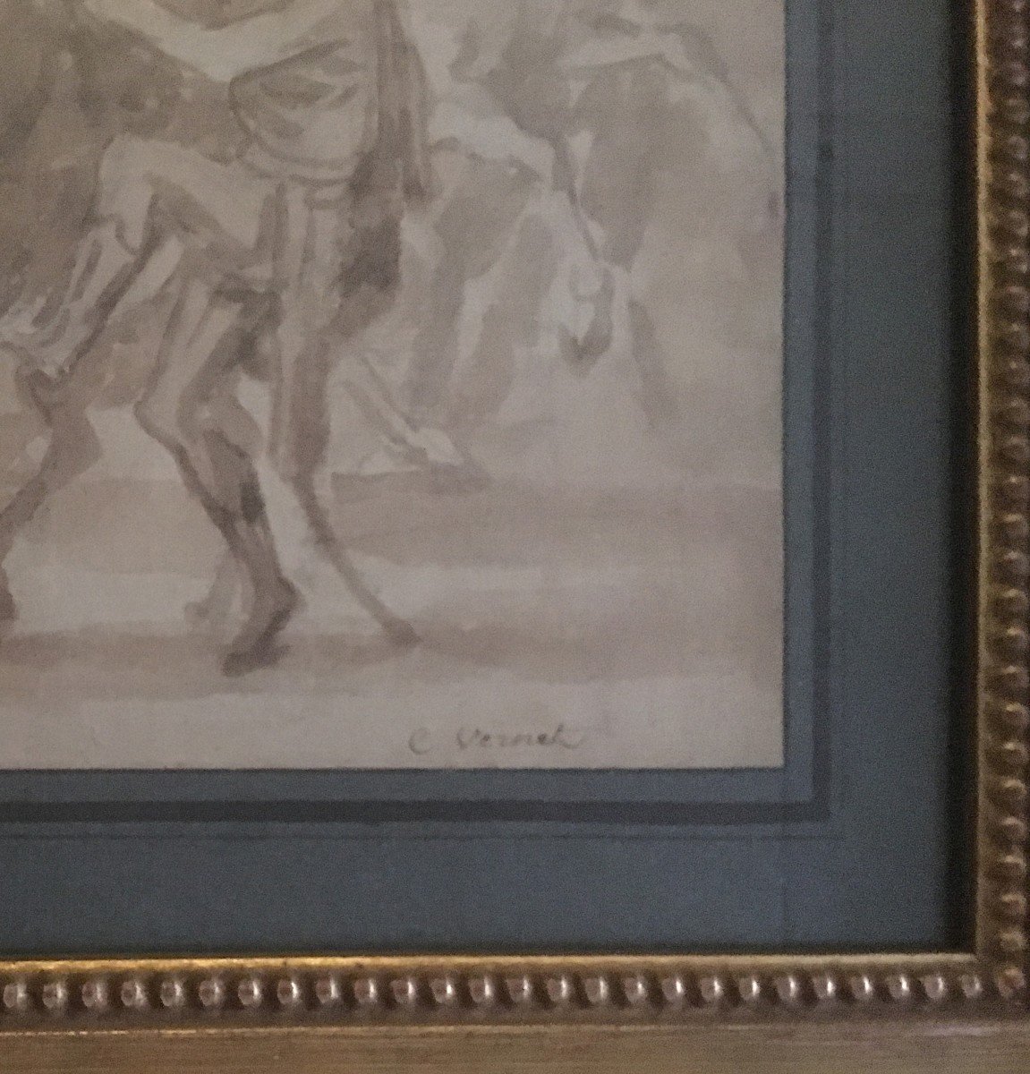 Vernet Carle (1758-1836) "battle Scene" Brown Wash Drawing, 19th Century Frame-photo-4