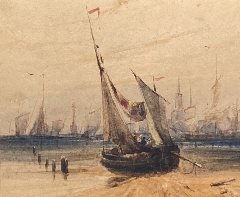 WYLD William (1806-1889) "Vue de Calais" Aquarelle, signé-photo-2