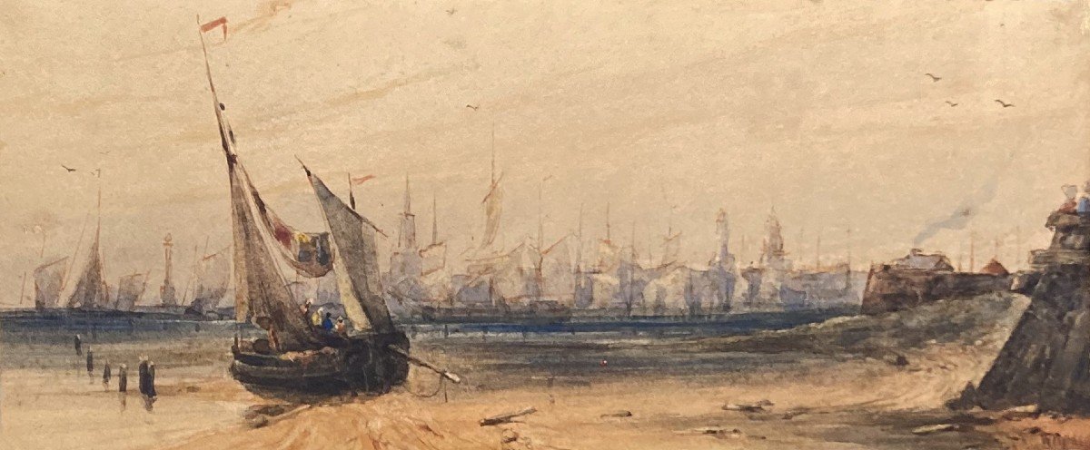 WYLD William (1806-1889) "Vue de Calais" Aquarelle, signé-photo-4
