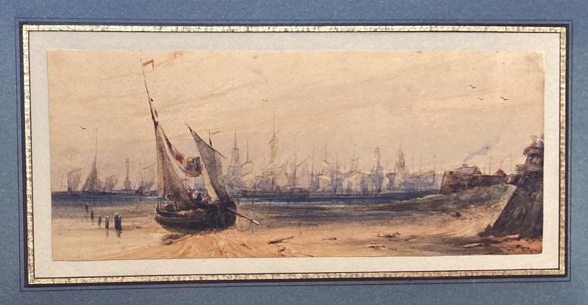 WYLD William (1806-1889) "Vue de Calais" Aquarelle, signé