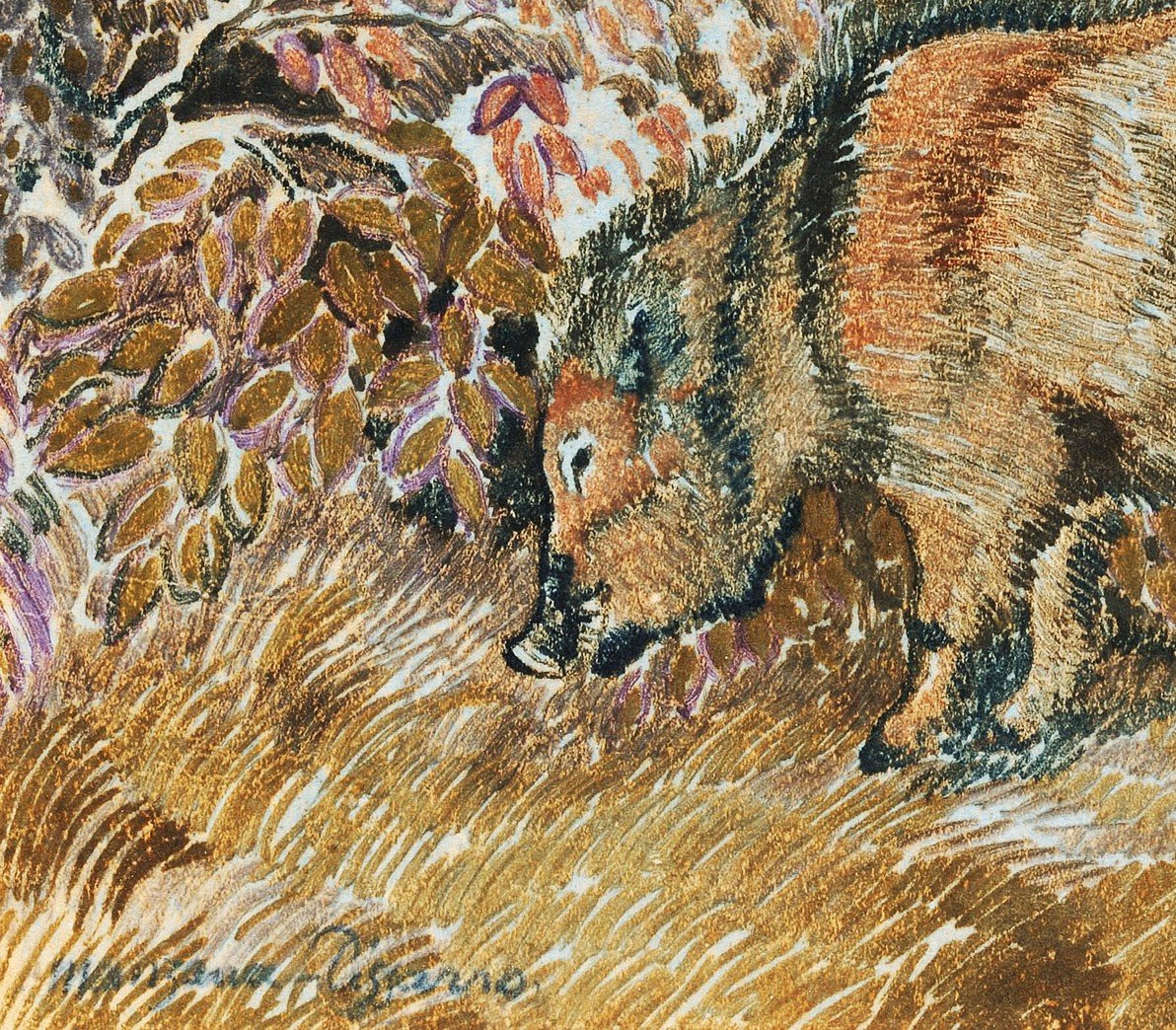 Manzana-pissarro Georges (1871-1961) Son Of Camille Pissarro"boar"drawing/gouache & Gold,signed-photo-4