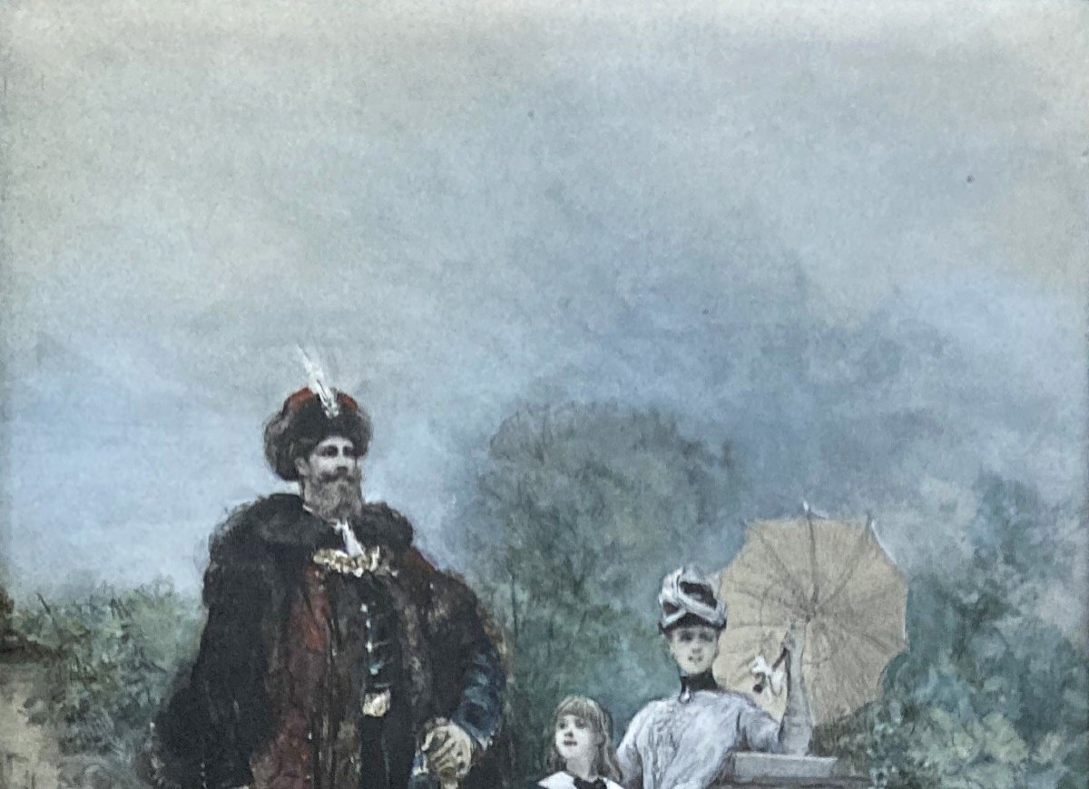 Clairin Georges (1843-1919) "russian Family" Drawing/black Pencil, Watercolour, Gouache, Signed-photo-2