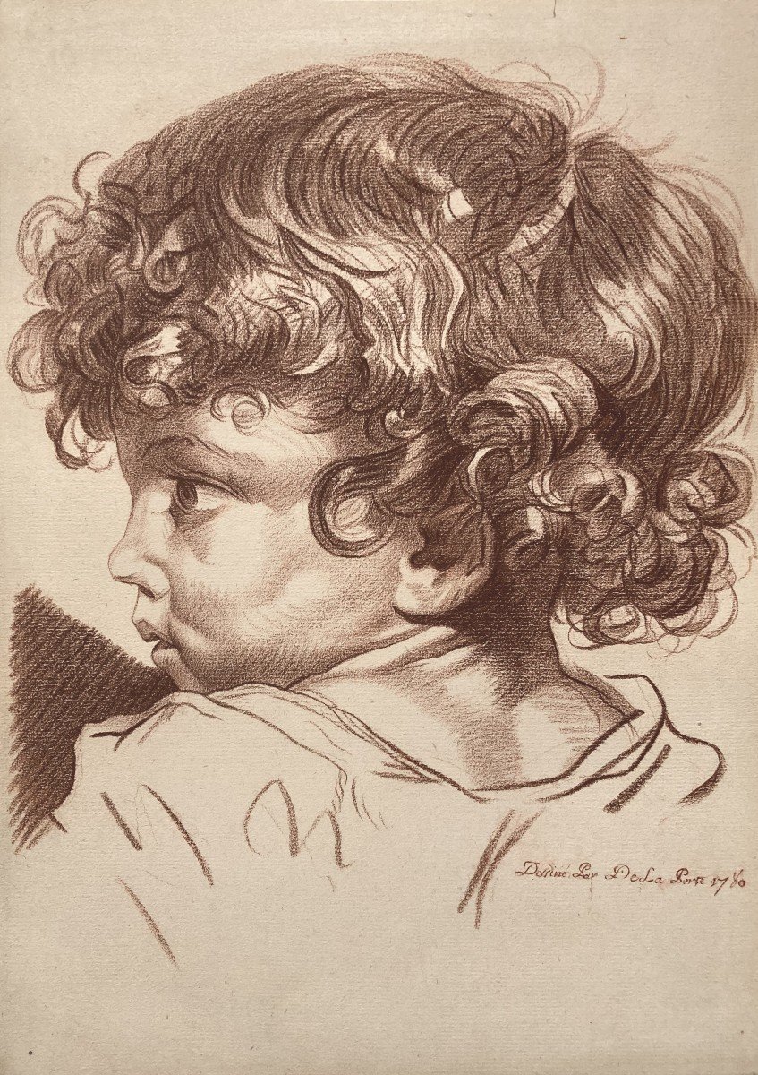 Delaporte Roland (1724-1793) Attr. To "child Portrait" Drawing / Red Pencil, Signed, Provenance