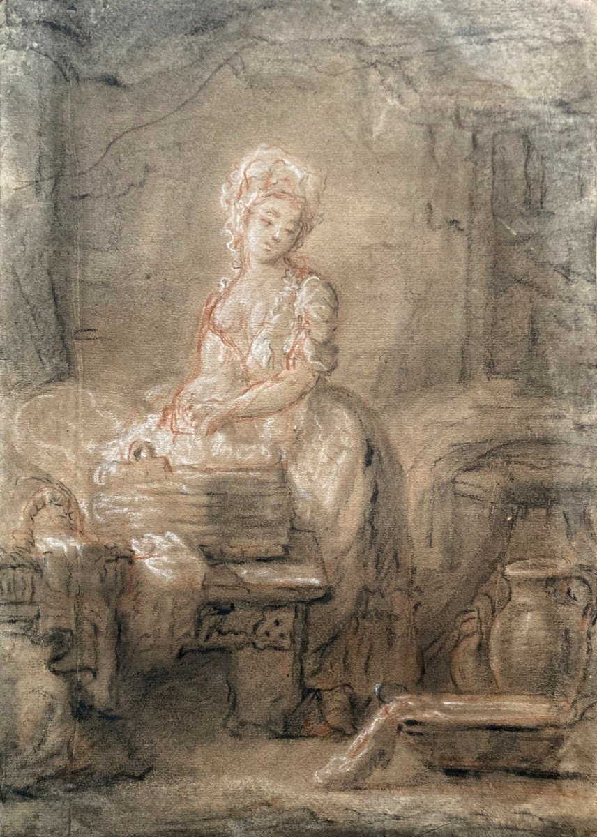 Sicot Pierre-nicolas Dit Legrand De Serant (1758-1829) "the Laundress" Drawing/black Chalk