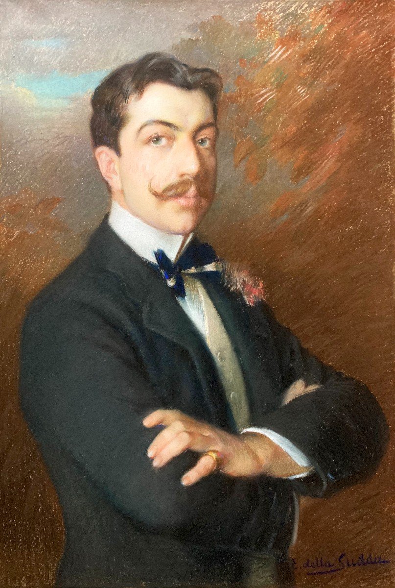 Della Sudda Emilio (1867-1924) "portrait Francesco (faik Bey) Della Sudda" Pastel, Signed, Provenance