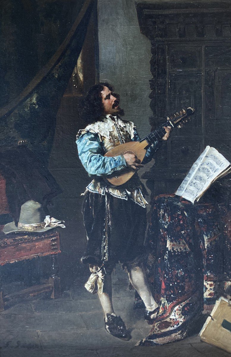 ROYBET Ferdinand (1840-1920) "Le musicien" Huile sur toile, signé, Son cadre 19e-photo-2