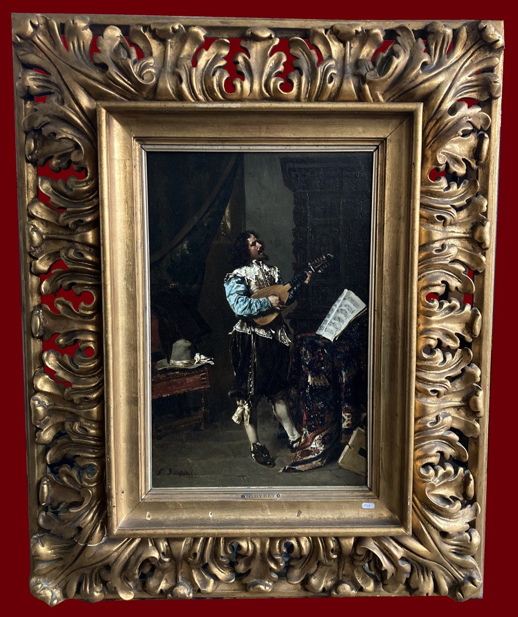 ROYBET Ferdinand (1840-1920) "Le musicien" Huile sur toile, signé, Son cadre 19e