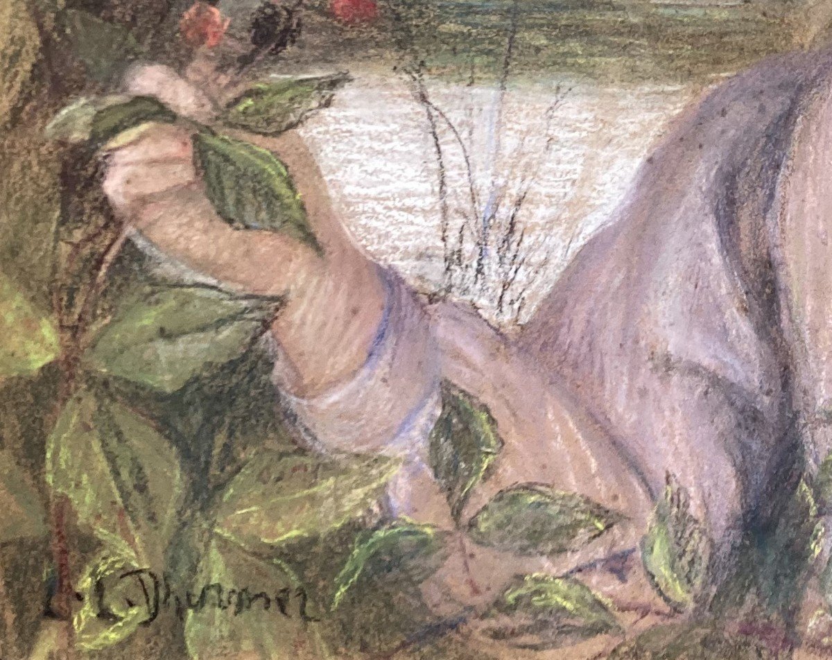 LEVY-DHURMER Lucien (1865-1953) "Jeune fille" Pastel, signé, Cadre début 20e-photo-4