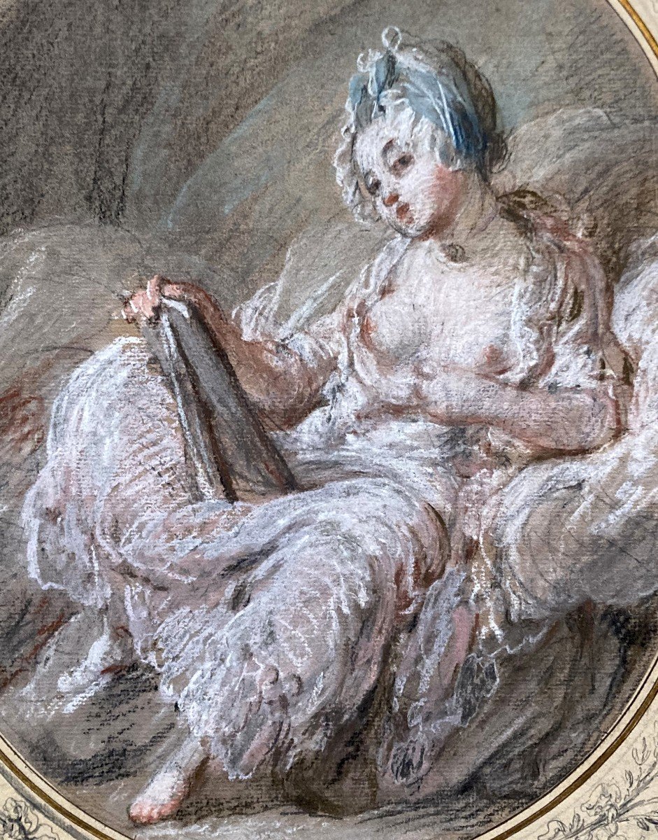 ECOLE FRANCAISE 18E SIECLE "Femme au miroir" & "Femme endormie" Paire de dessins/Pastel, Cadres-photo-3