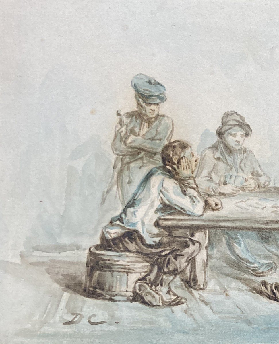 Decamps Alexandre-gabriel (1803-1860) "the Card Game" Watercolor, Monogrammed-photo-2