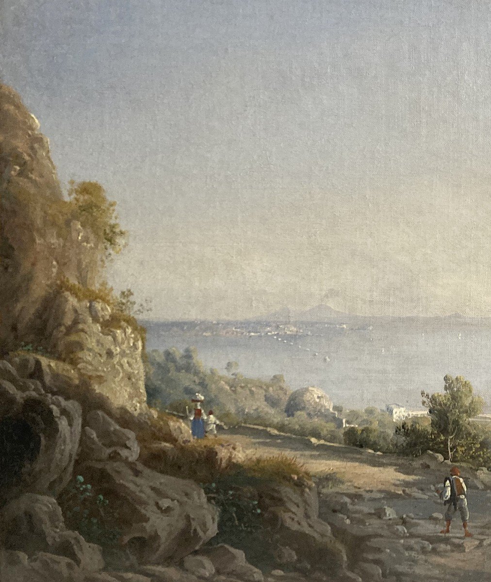 Italian School 19th Century "landscape With Vesuvius" Oil On Canvas-photo-2