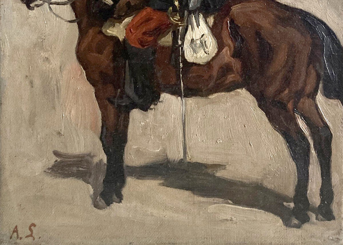 Lançon Auguste (1836-1885) "a Cuirassier" Oil On Canvas, Monogrammed-photo-3