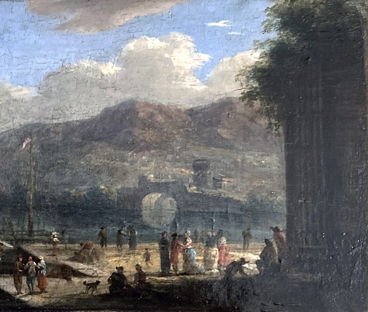 Cabel Adrian Van Der (1631-1705) Attributed To "landscape At The Port" Oil On Panel, 19th Frame-photo-4