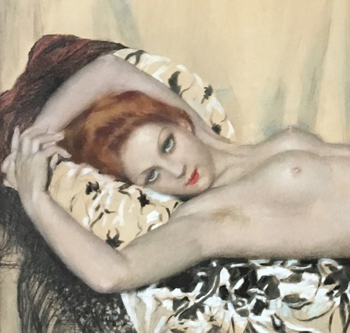 BRISGAND Gustave (1867-1944) "Nu féminin allongé" Pastel, signé, Cadre moderne-photo-4