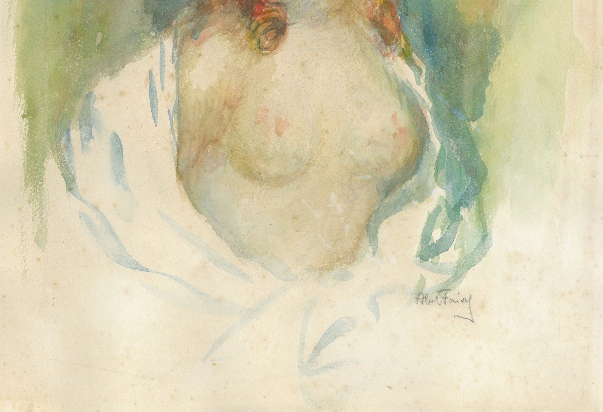 Faivre Abel (1867-1945) "the Bare-breasted Model" Watercolor, Signed-photo-3