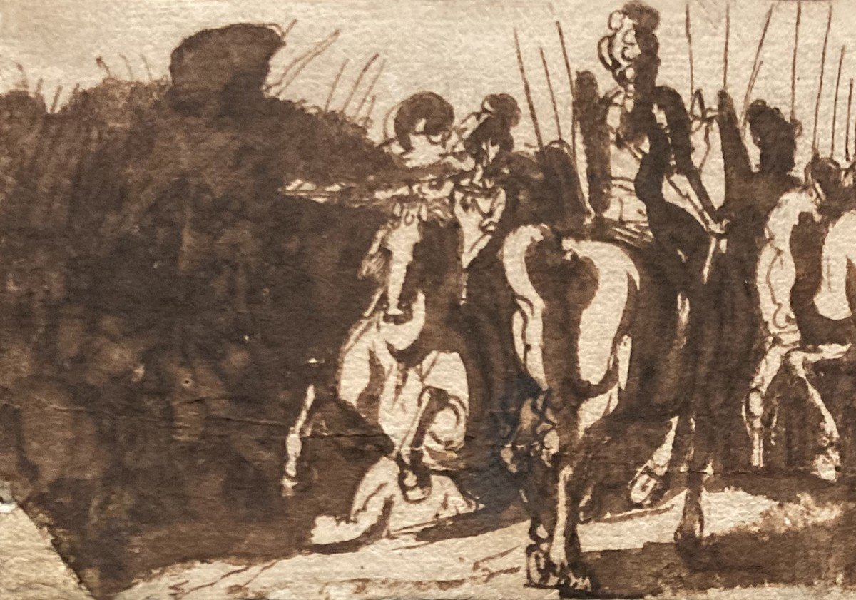 Tempesta Antonio (1555-1630) "horsemen" Drawing In Pen And Brown Wash, 19th Frame-photo-2