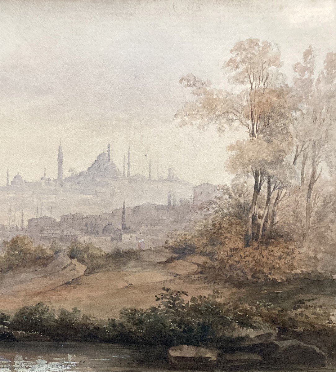 ECOLE FRANCAISE VERS 1850 "Vue d'Istambul" Aquarelle et gouache-photo-3