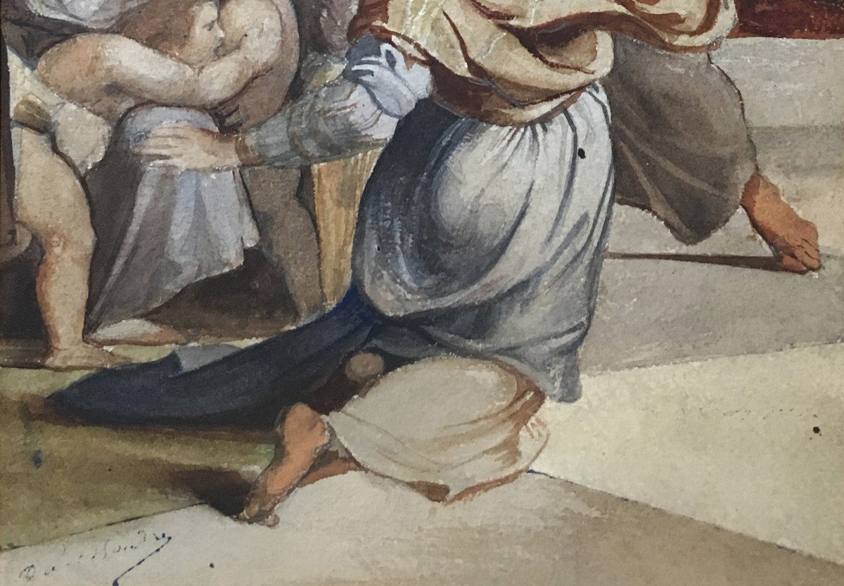 BAUDRY Paul (1828-1886) "D'après Raphaël" Aquarelle, signé du cachet, Son cadre du 19e-photo-4