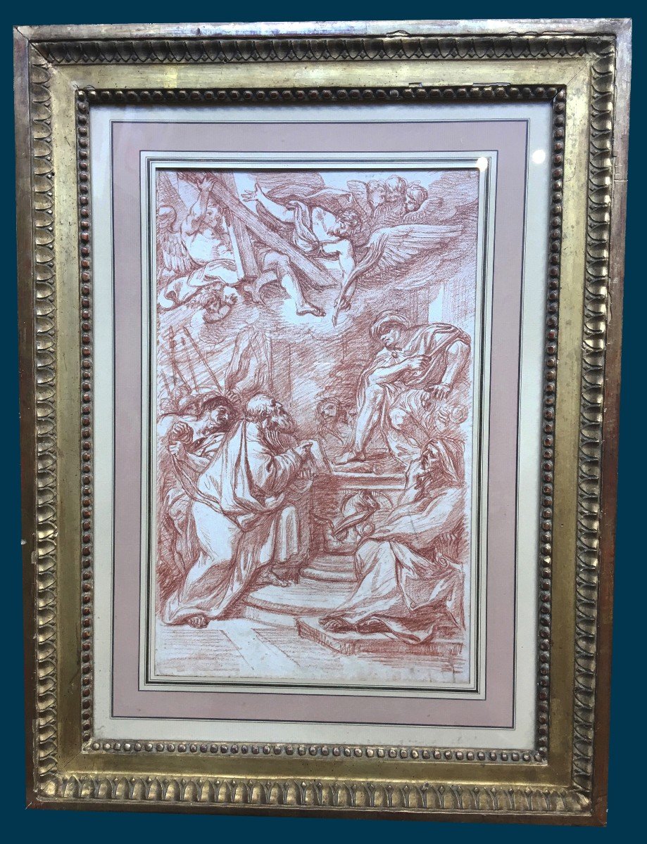 Ango Jean-robert (1710-1773) "religious Scene" Red Chalk Drawing, 18th Century Frame