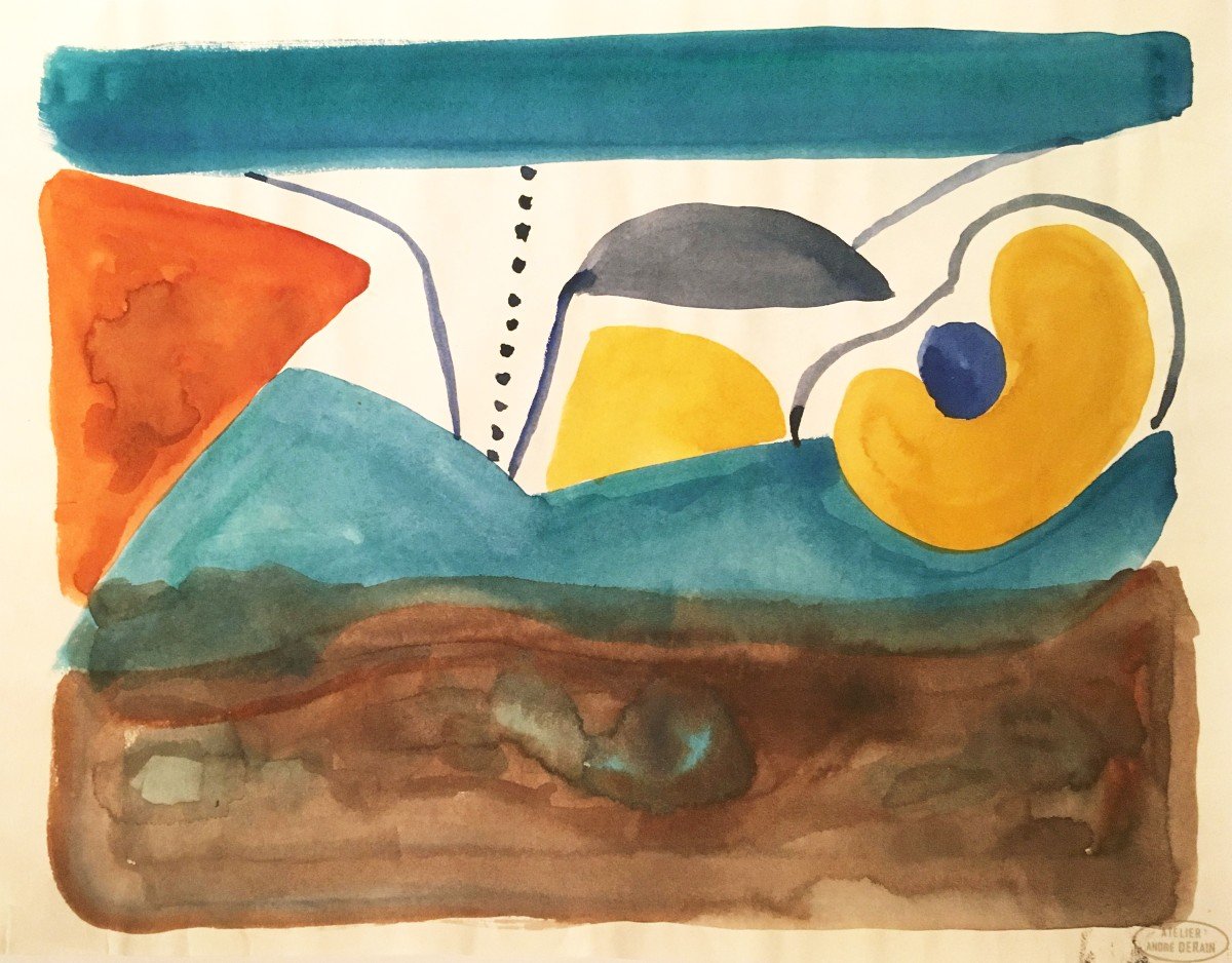Derain André (1880-1954) "abstract Composition" Watercolor, Workshop Stamp