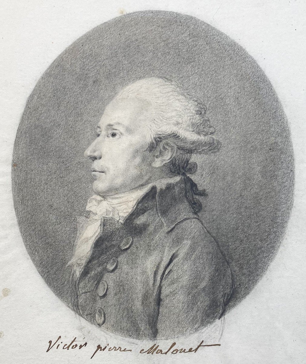 Guérin Jean-Urbain (1761-1836) "Portrait de Pierre-Victor Malouët" Dessin/Pierre noire, annoté