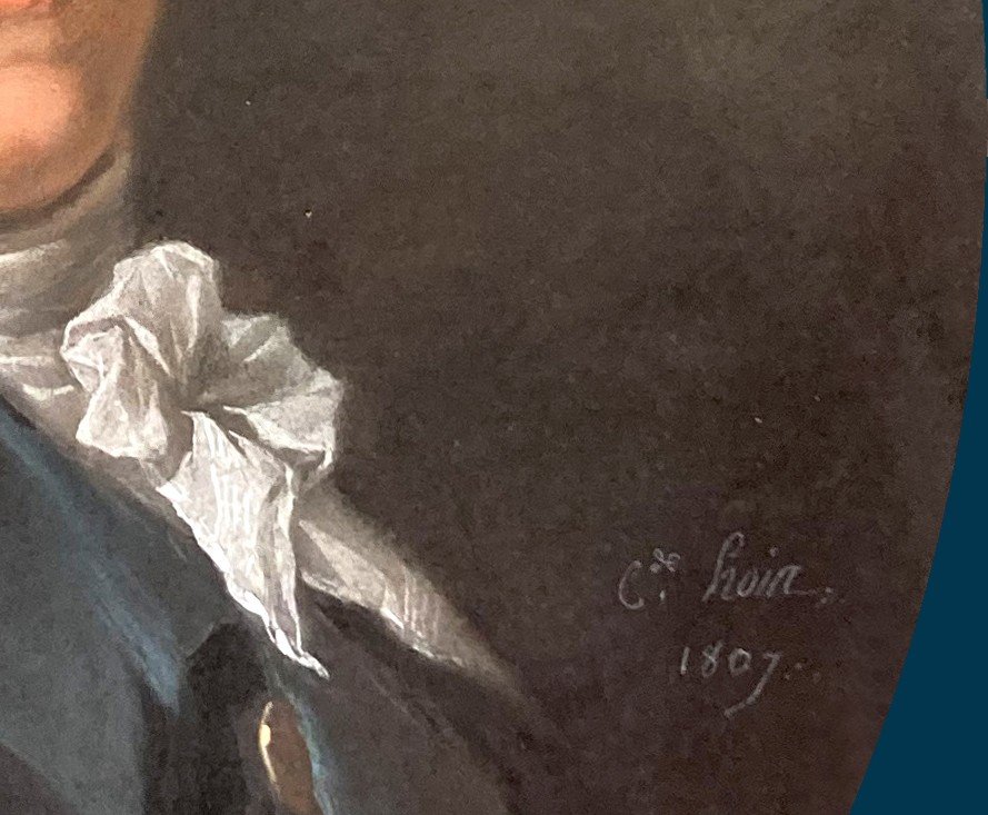 HOIN Claude (1750-1817) "Portrait du Baron Charles Esprit de Bois d'Aisy" Pastel, signé et daté-photo-4