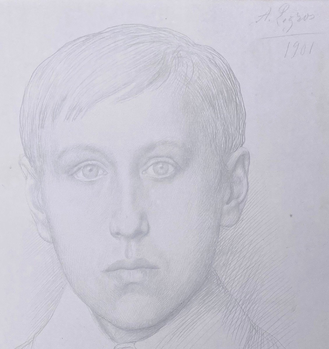 Legros Alphonse (1837-1911) "portrait Of A Young Man" Silverpoint On Prepared Paper, Signed-photo-2