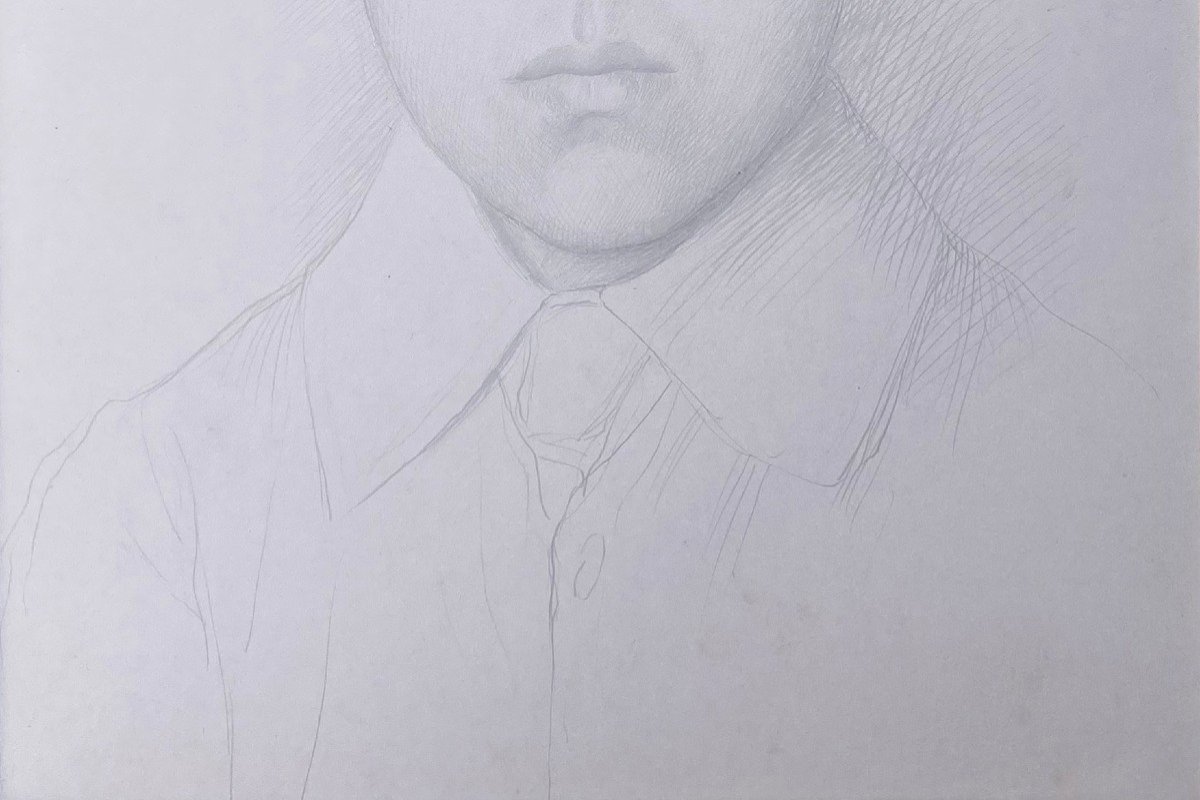 Legros Alphonse (1837-1911) "portrait Of A Young Man" Silverpoint On Prepared Paper, Signed-photo-3